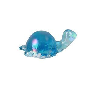 Art Glass Turtle Iridescent Blue Paperweight Figurine Vintage